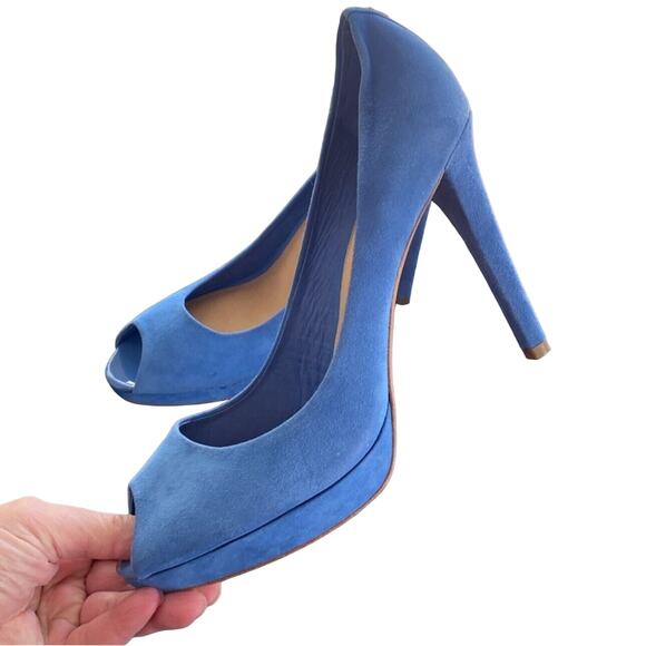 Coach Vibrant Blue Suede Heels - Picture 3 of 10